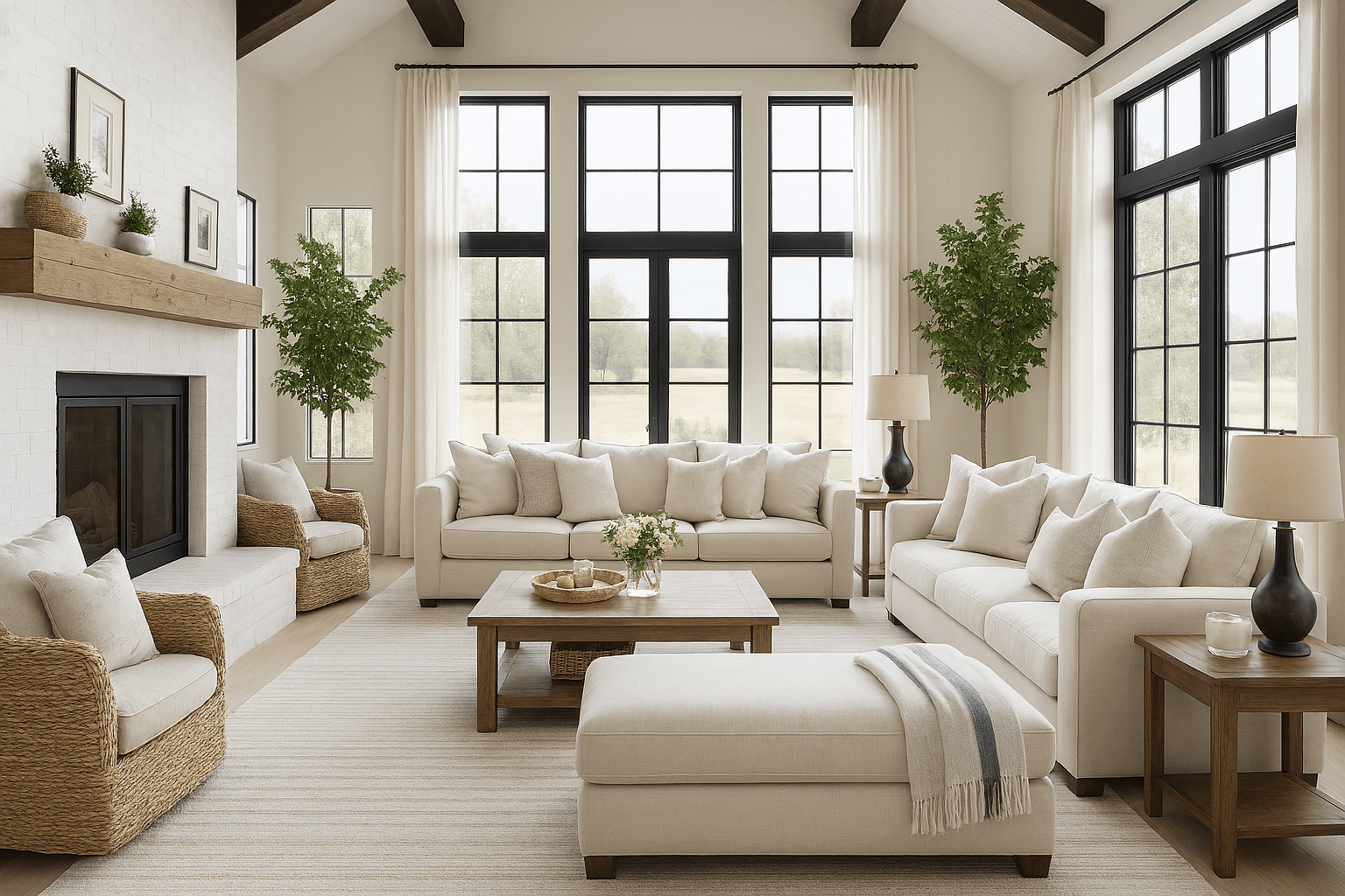 Elegant modern living room interior designed by Bonae Interiors showcasing custom furniture and lighting